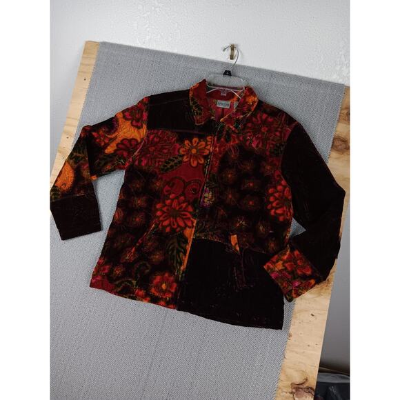 Chicos Fleece Jacket Womens 2 Large Purple/Red Floral Soft Silk Blend Luxury - Picture 4 of 14